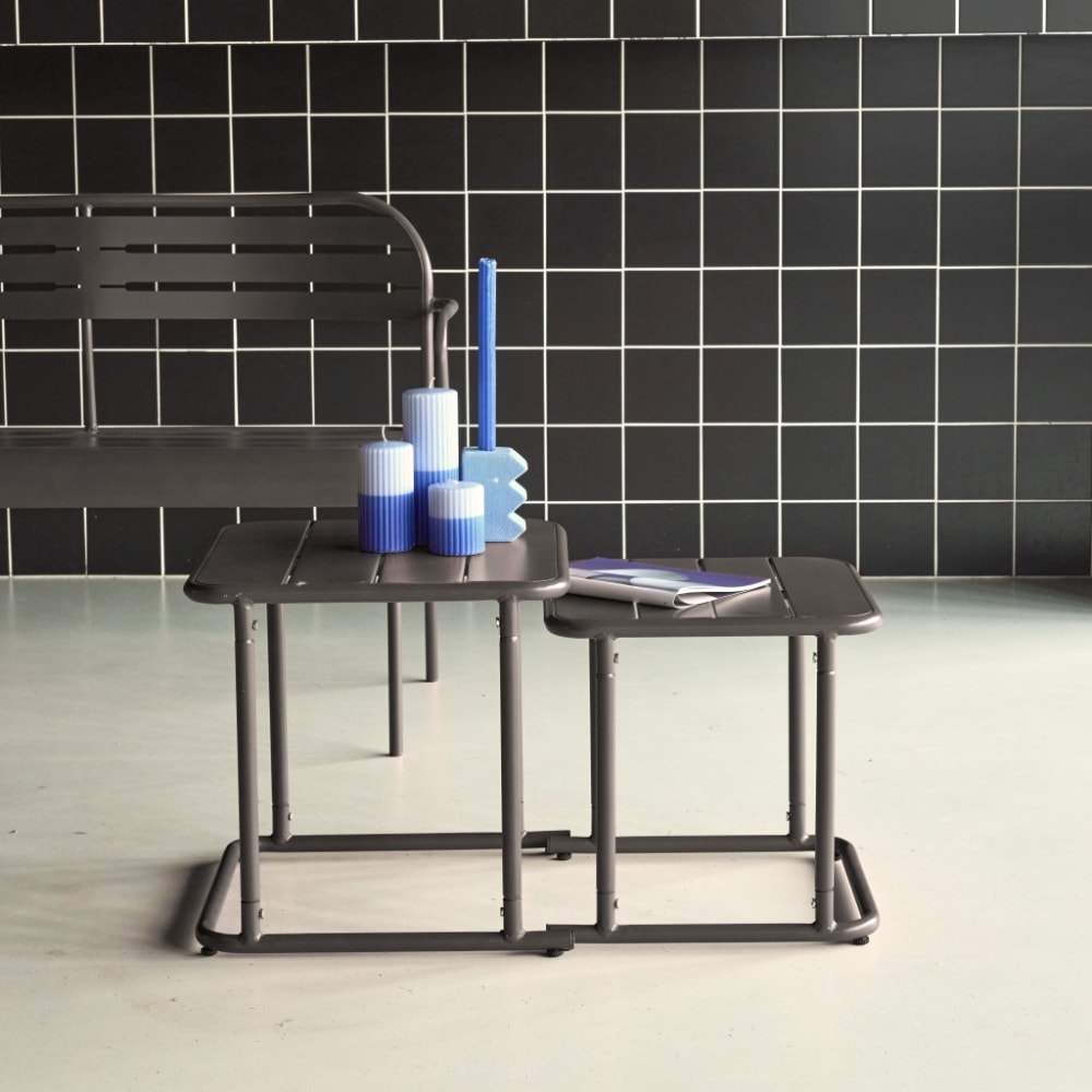 Table gigogne extérieure carrée en acier 45cm anthracite