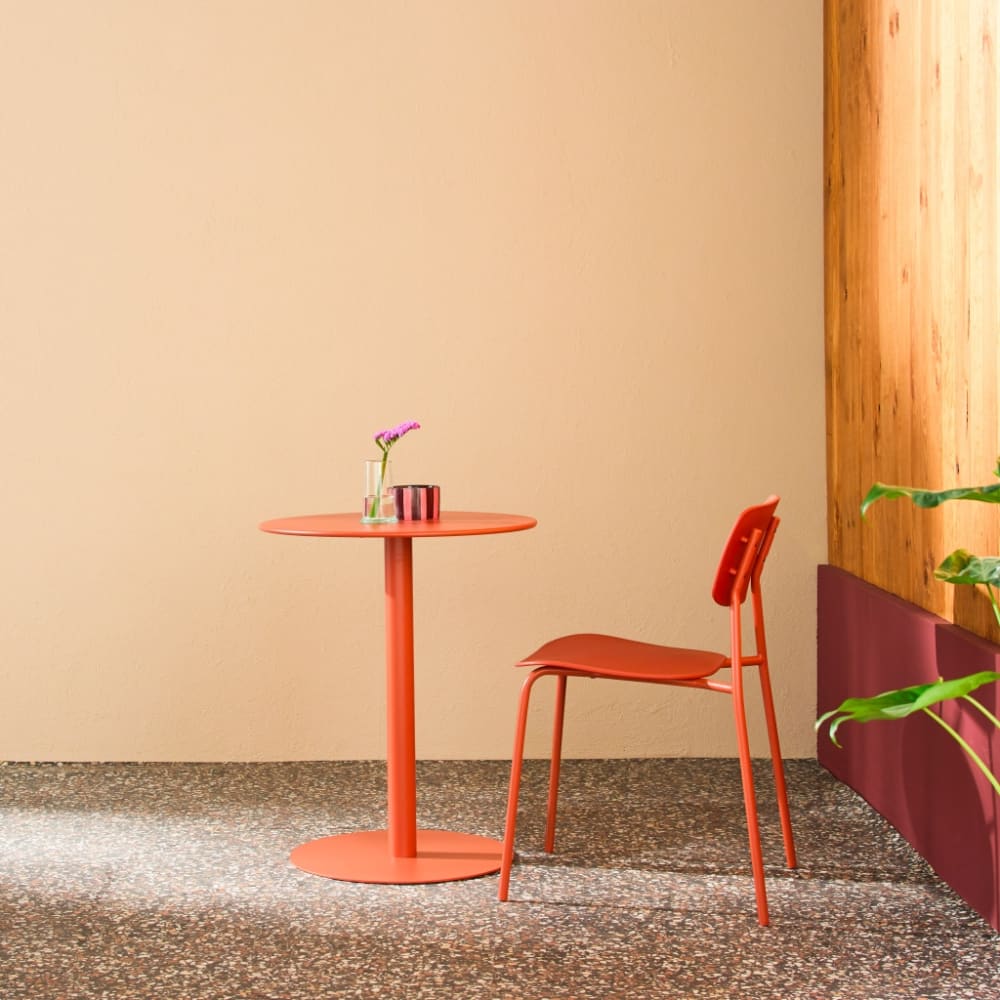 Table de jardin bistrot ronde acier 2 places terracotta