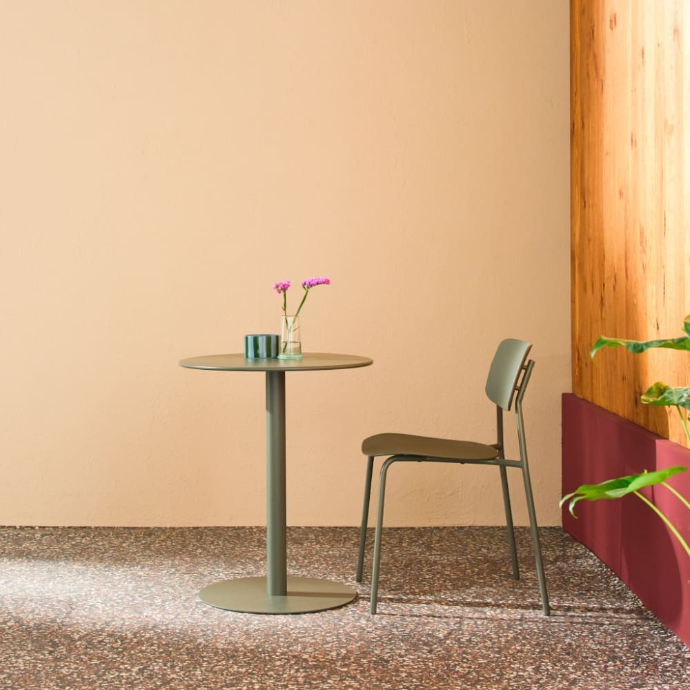 Table de jardin bistrot ronde acier 2 places kaki