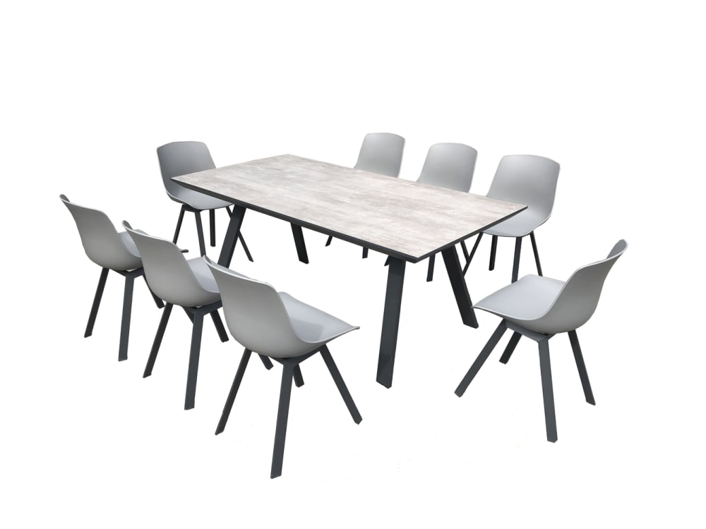 Salon de jardin aluminium et plateau aspect ciment 8 places