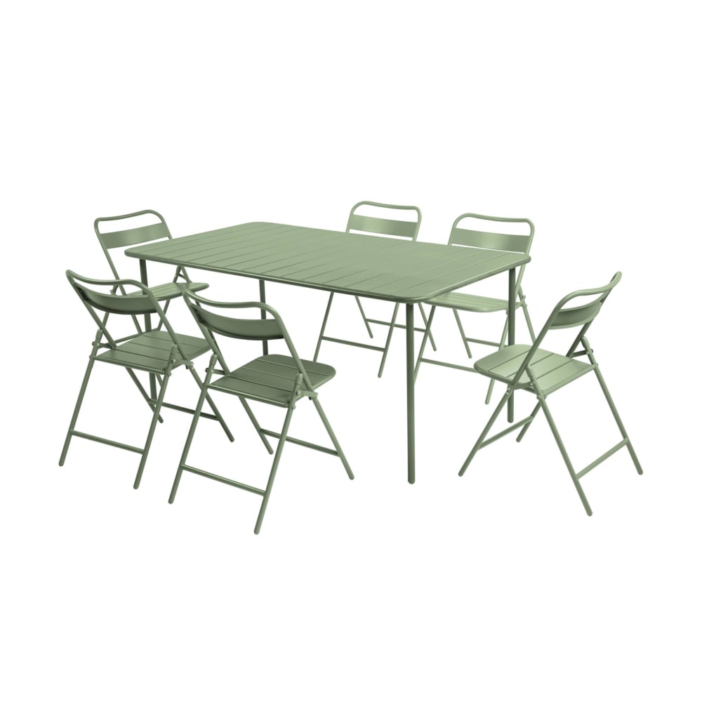 Gartentisch aus Stahl + 6 Stühle 160 cm, grün - Maisons Du Monde
