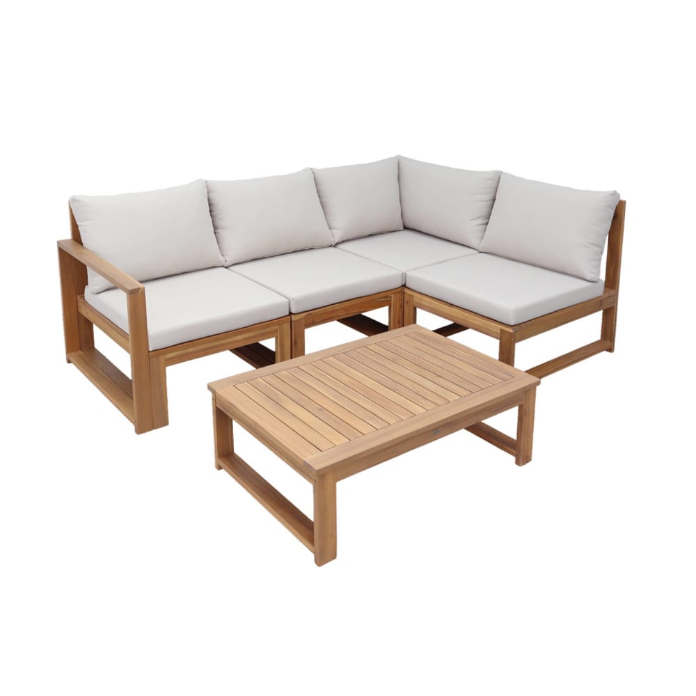 Salon de jardin modulable bois d'acacia et tissu beige 4 places