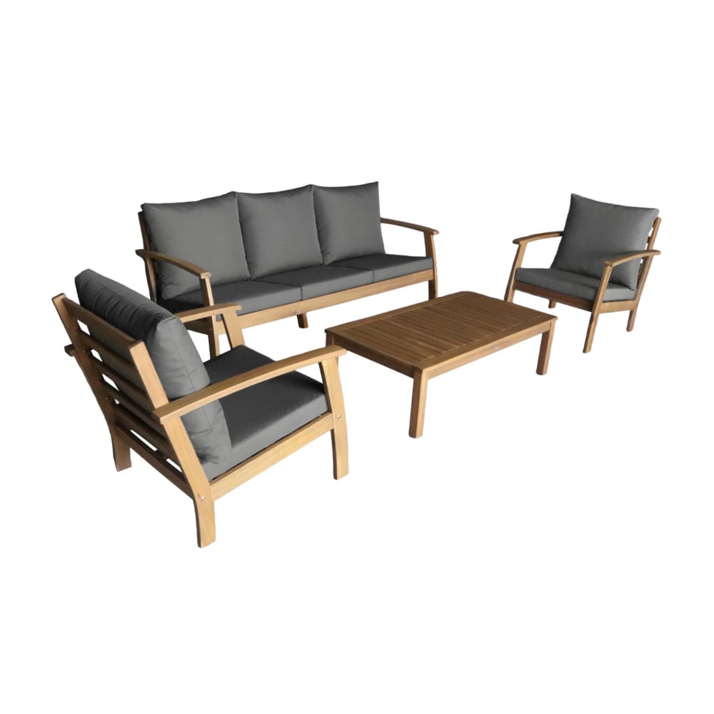 Salon de jardin bois d'acacia 5 places gris
