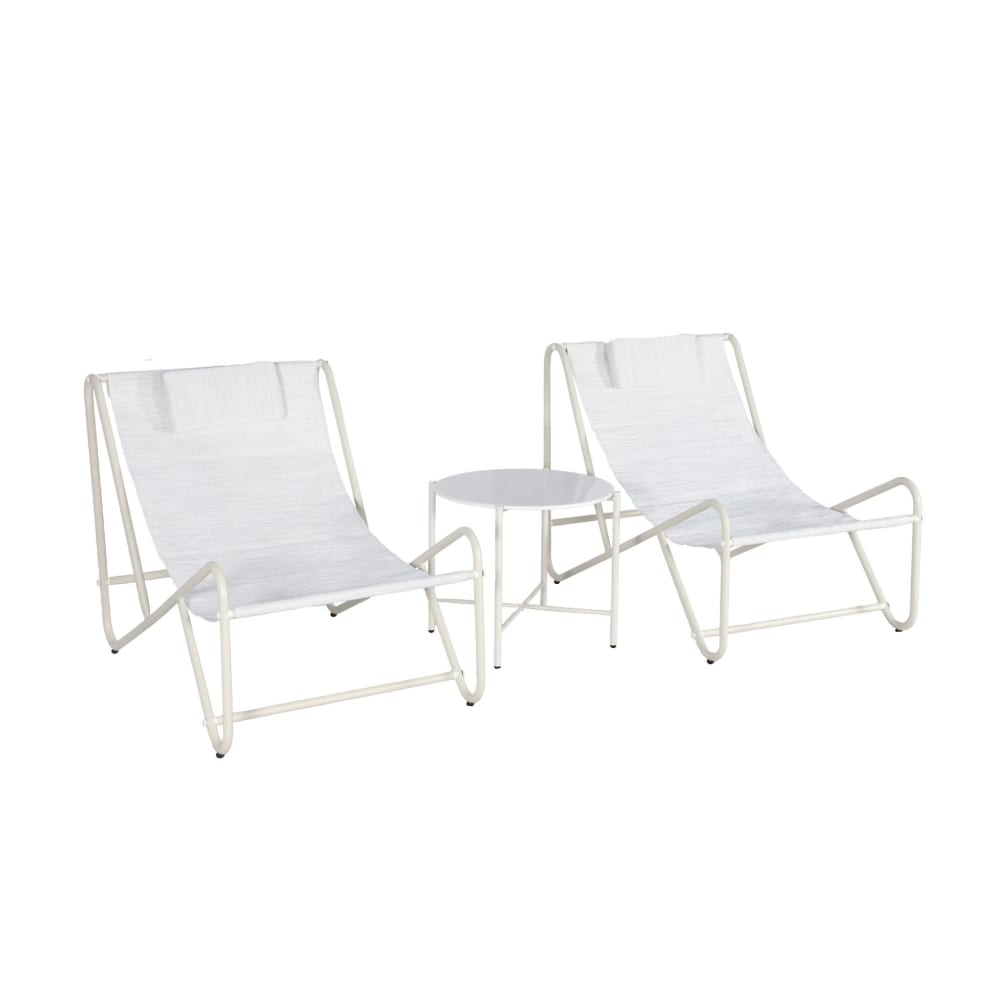 Set de 2 fauteuils relax beige avec table ronde acier