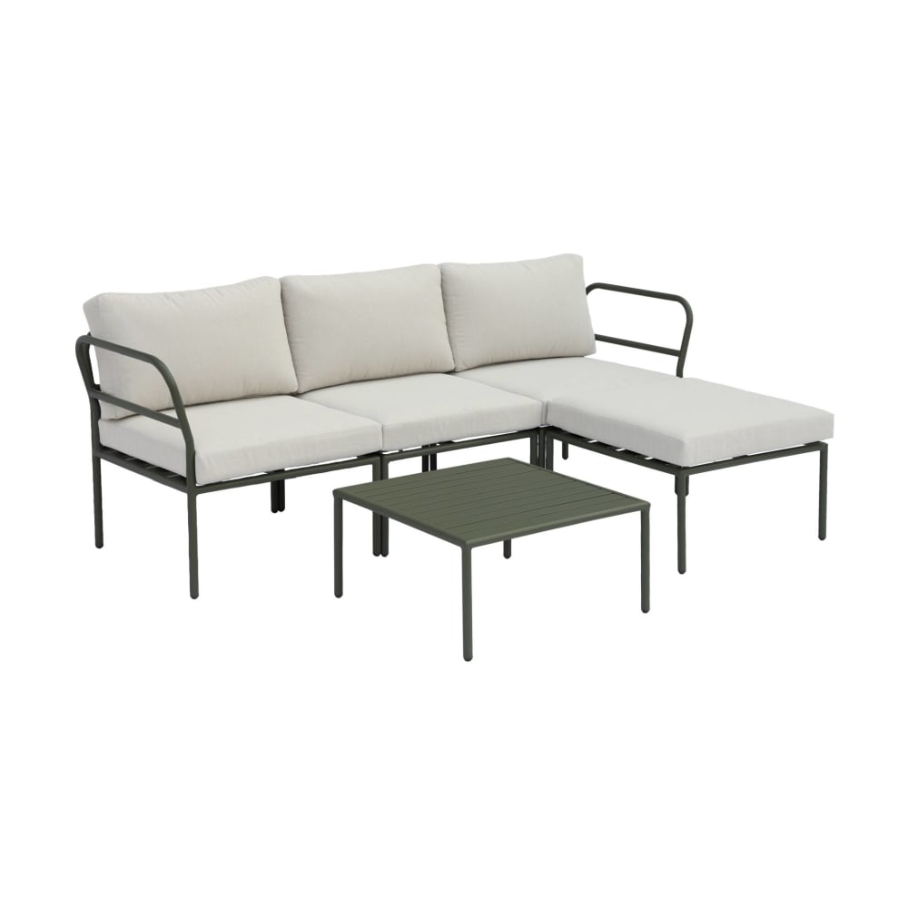 Salon de jardin modulable aluminium kaki et beige 4 places