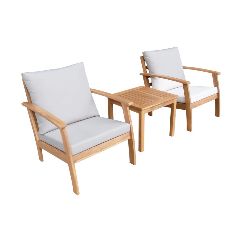 Salon de jardin bois d'acacia 2 places écru