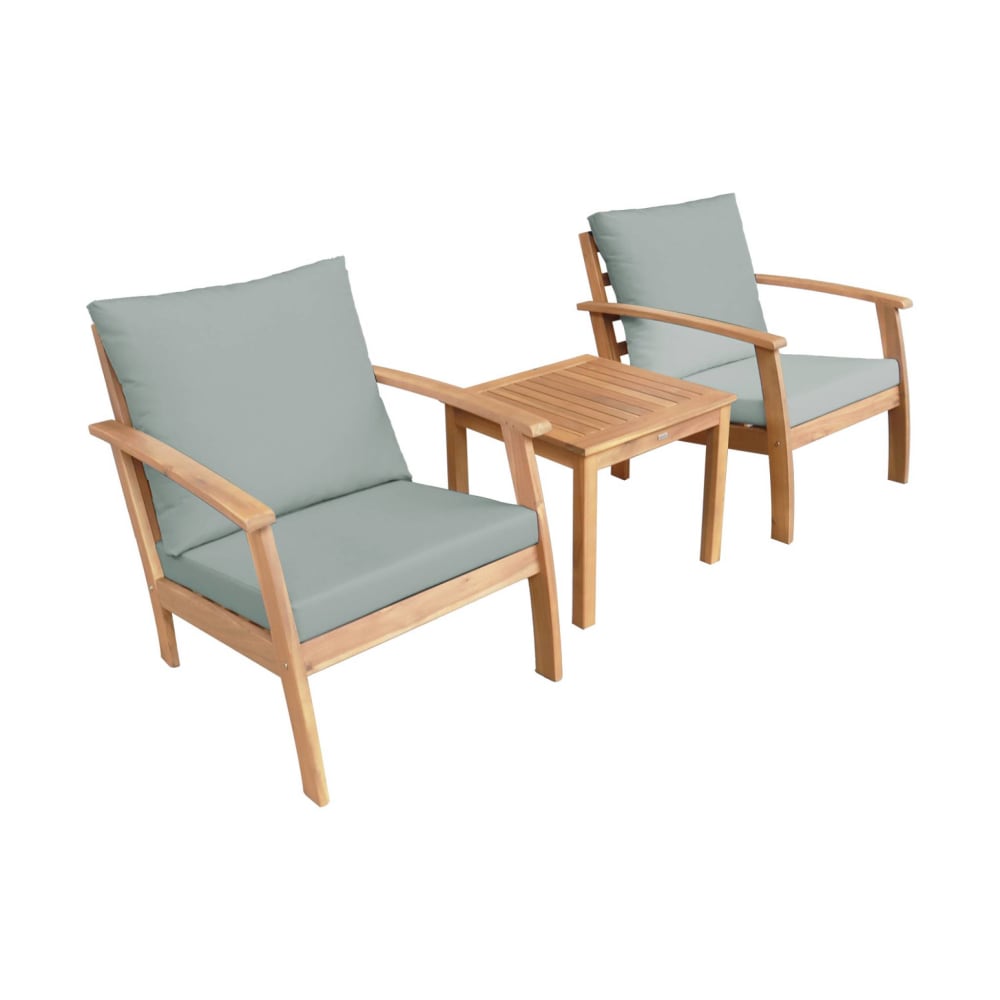 Salon de jardin bois d'acacia 2 places vert de gris