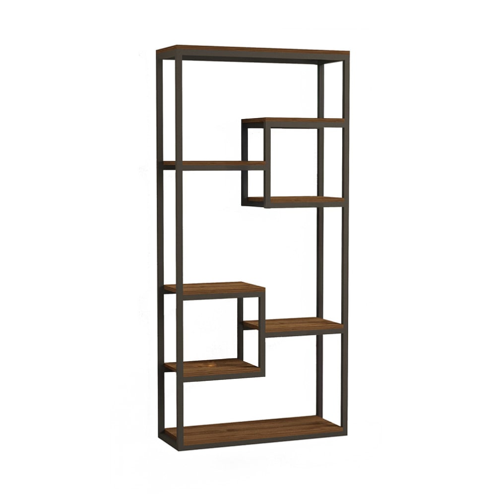 Walnuss- und schwarze Industrie-Stil High Shelf – 182 cm -