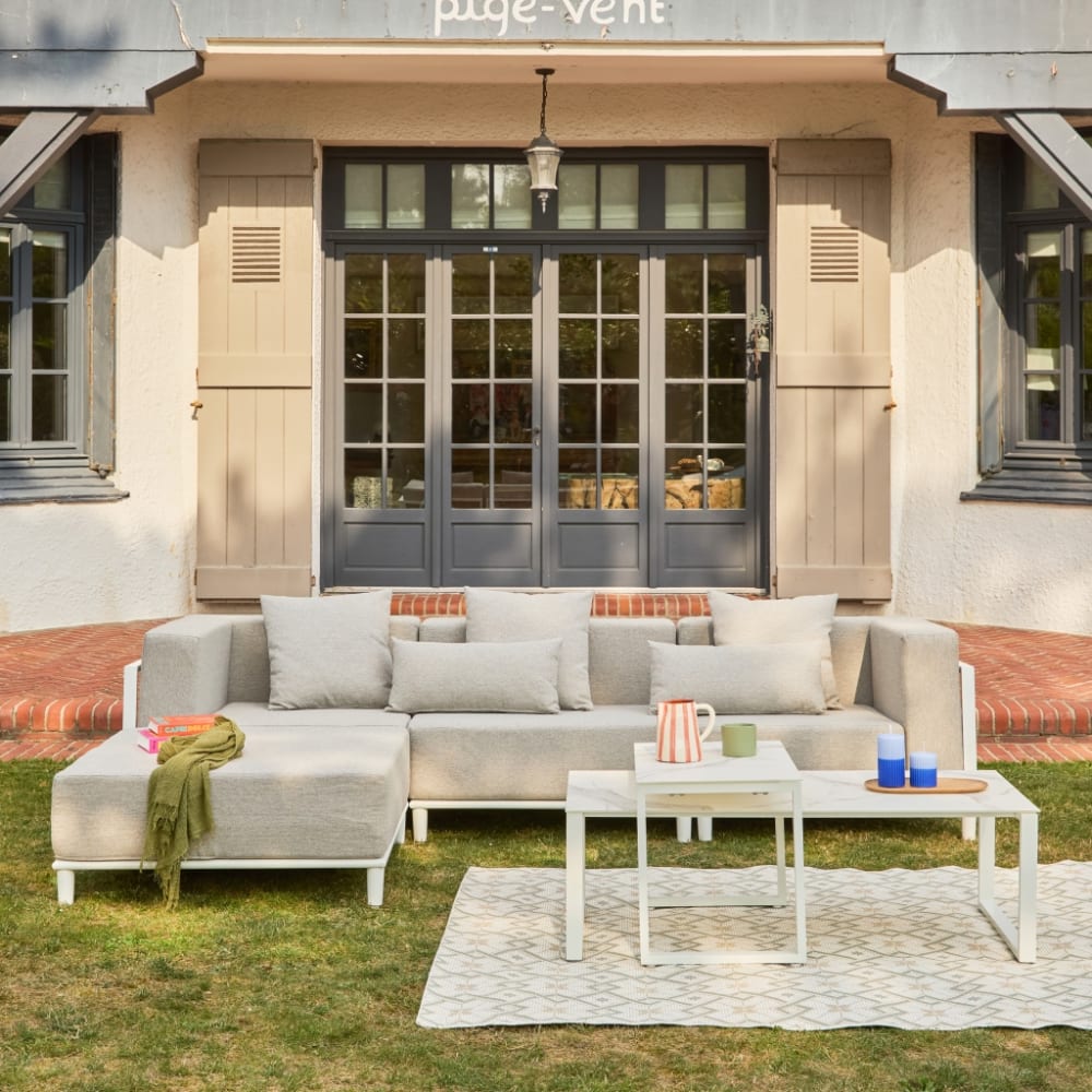 Salon de jardin modulable aluminium 4 places blanc et gris clair