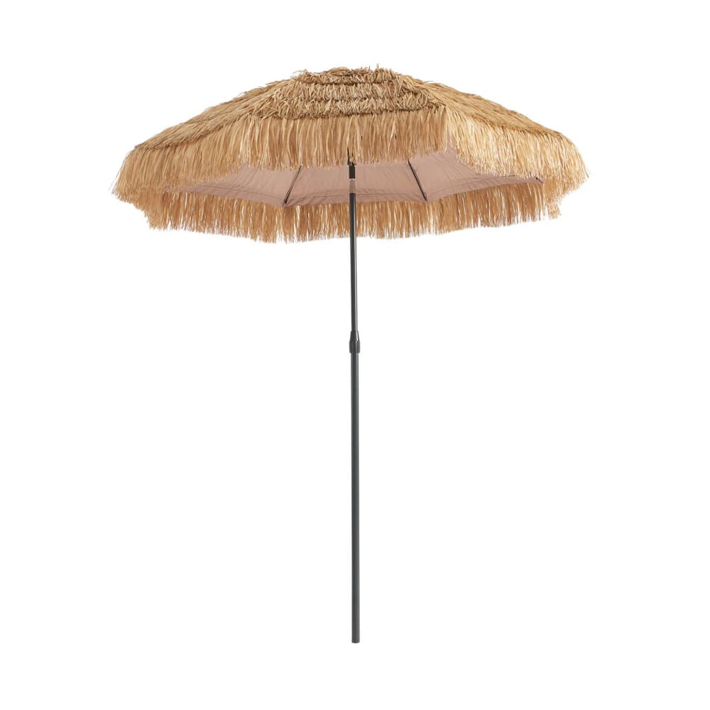 Parasol exotique droit acier imitation bois et paille