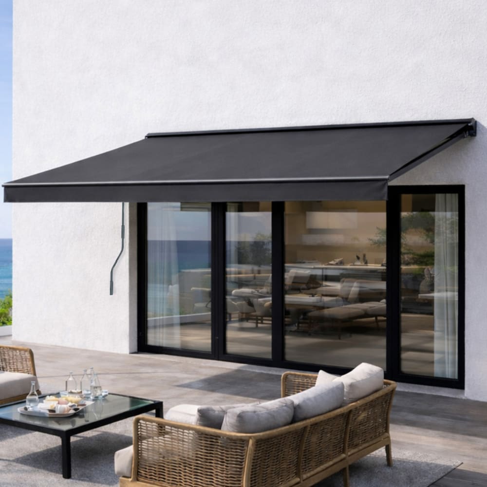 Store banne manuel 3,95 x 3 m en aluminium avec toile gris