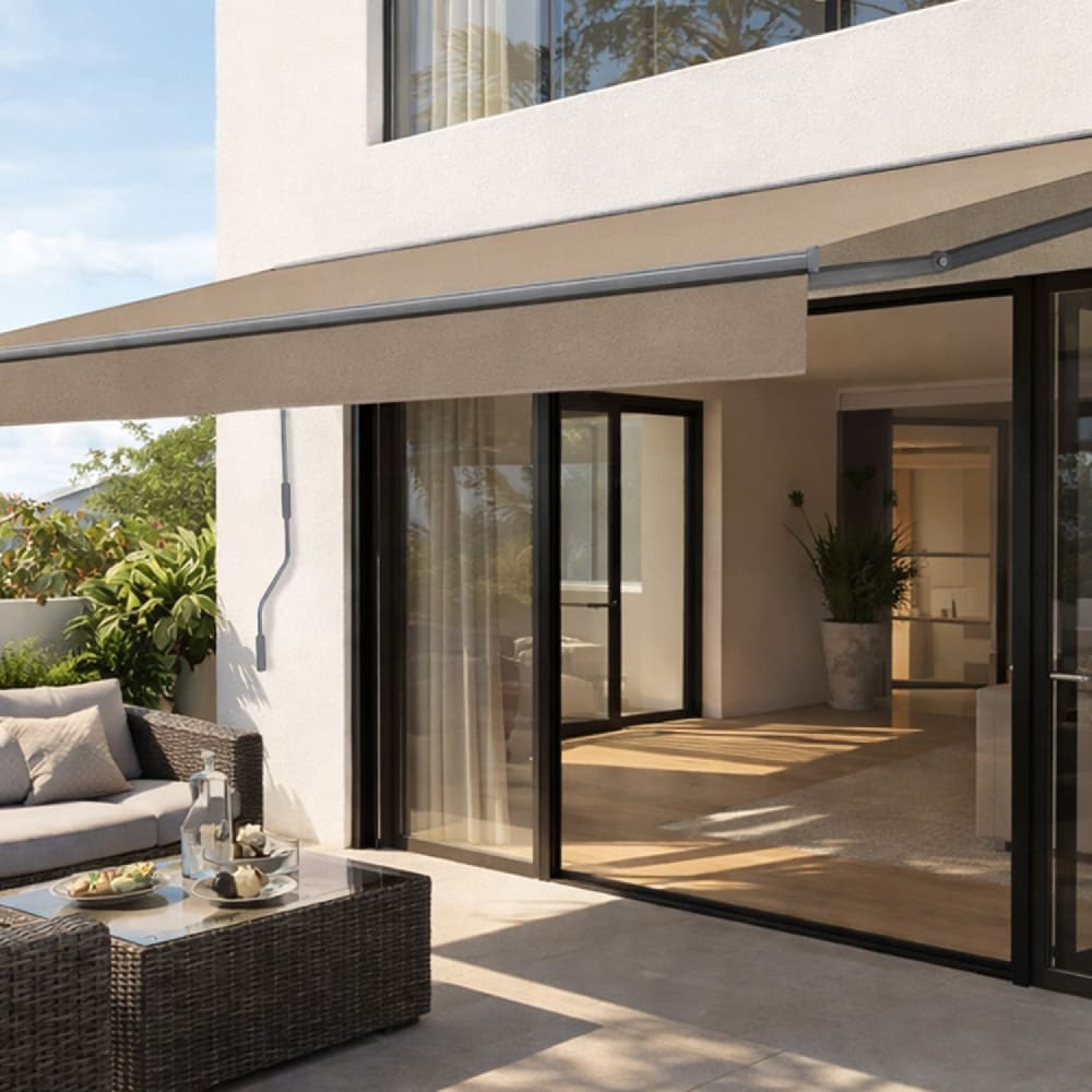 Store banne manuel 3,95 x 3 m en aluminium avec toile taupe