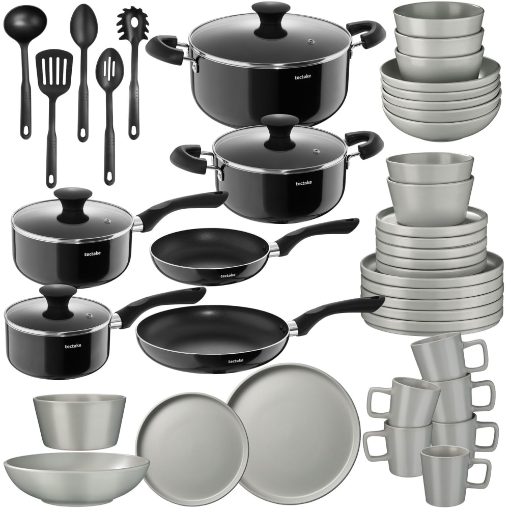 Lot de 45 pièces set cuisine grès induction gris/noir Lot de 45 pièces set cuisine grès induction gris/noir