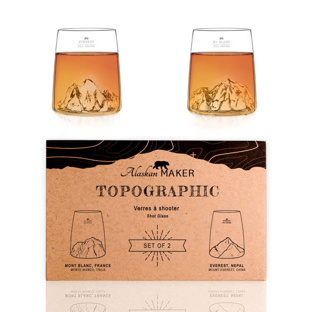 Coffret de 4 verres à shooters : everest & mont blanc