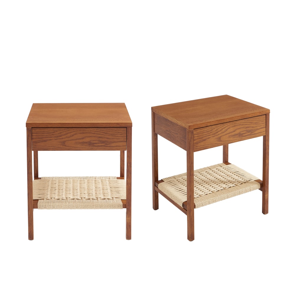 Lot de 2 tables de chevet placage chêne couleur noyer et corde