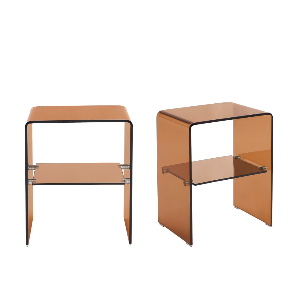 Lot de 2 tables de chevet verre trempé ambré
