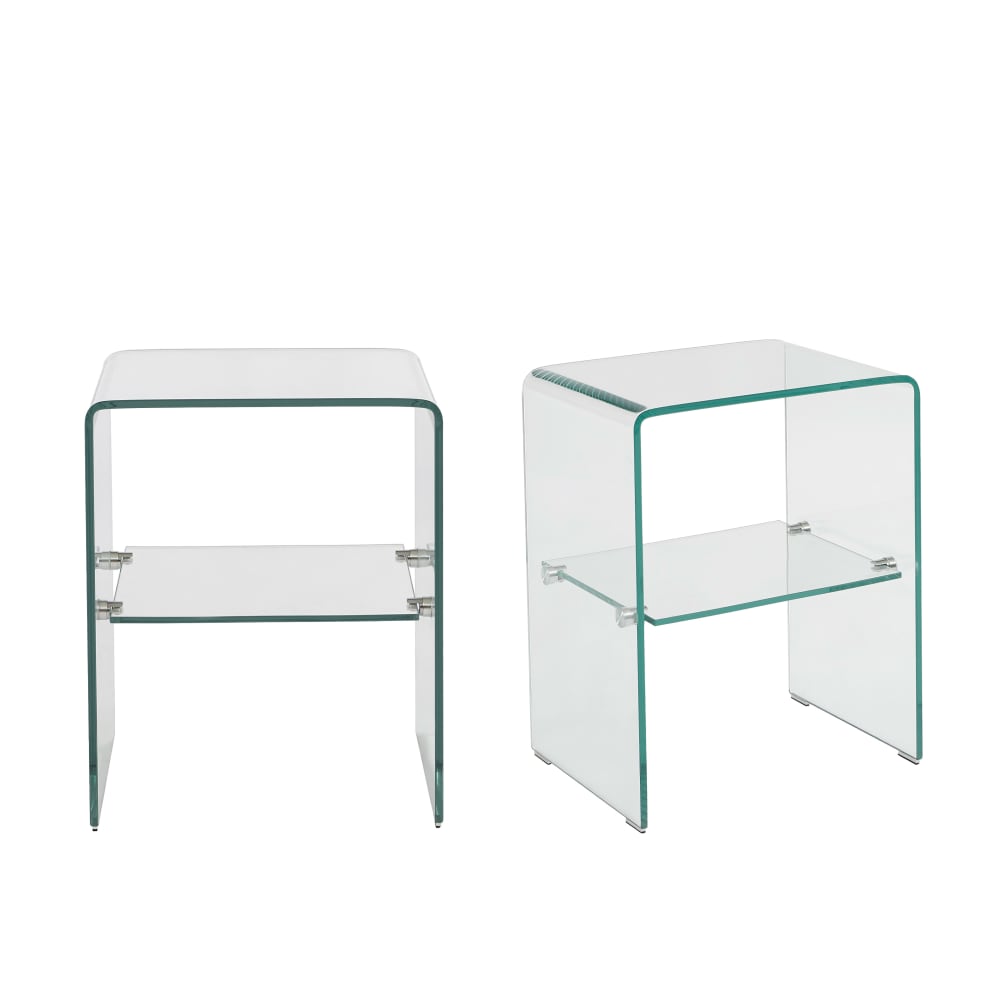 Lot de 2 tables de chevet verre trempé transparent