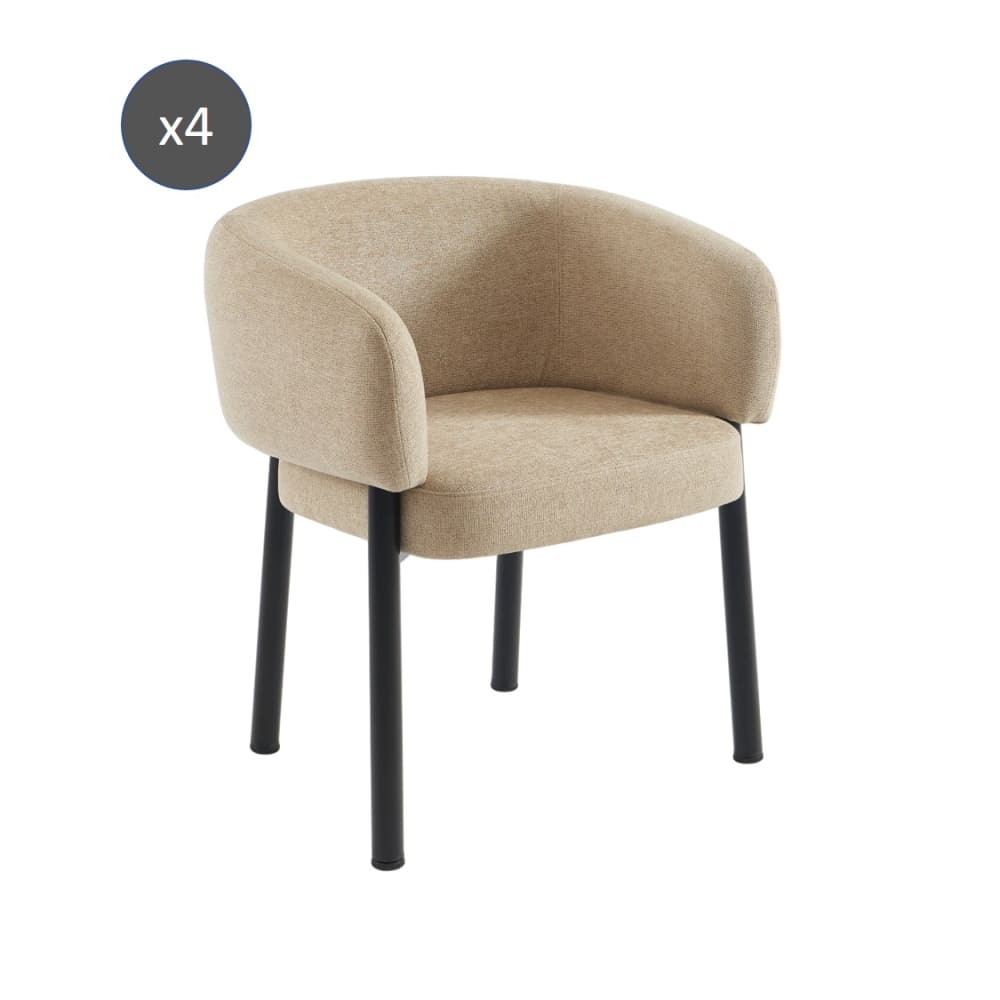 Lot de 4 fauteuils de table velours tramé beige et pieds métal Lot de 4 fauteuils de table velours tramé beige et pieds métal