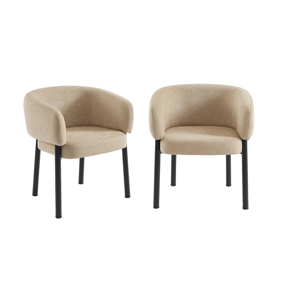 Lot de 2 fauteuils de table velours tramé beige et pieds métal Lot de 2 fauteuils de table velours tramé beige et pieds métal