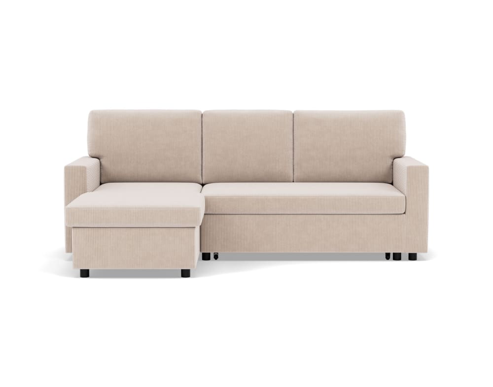 Canapé d'angle réversible convertible 4 places en velours côtelé beige