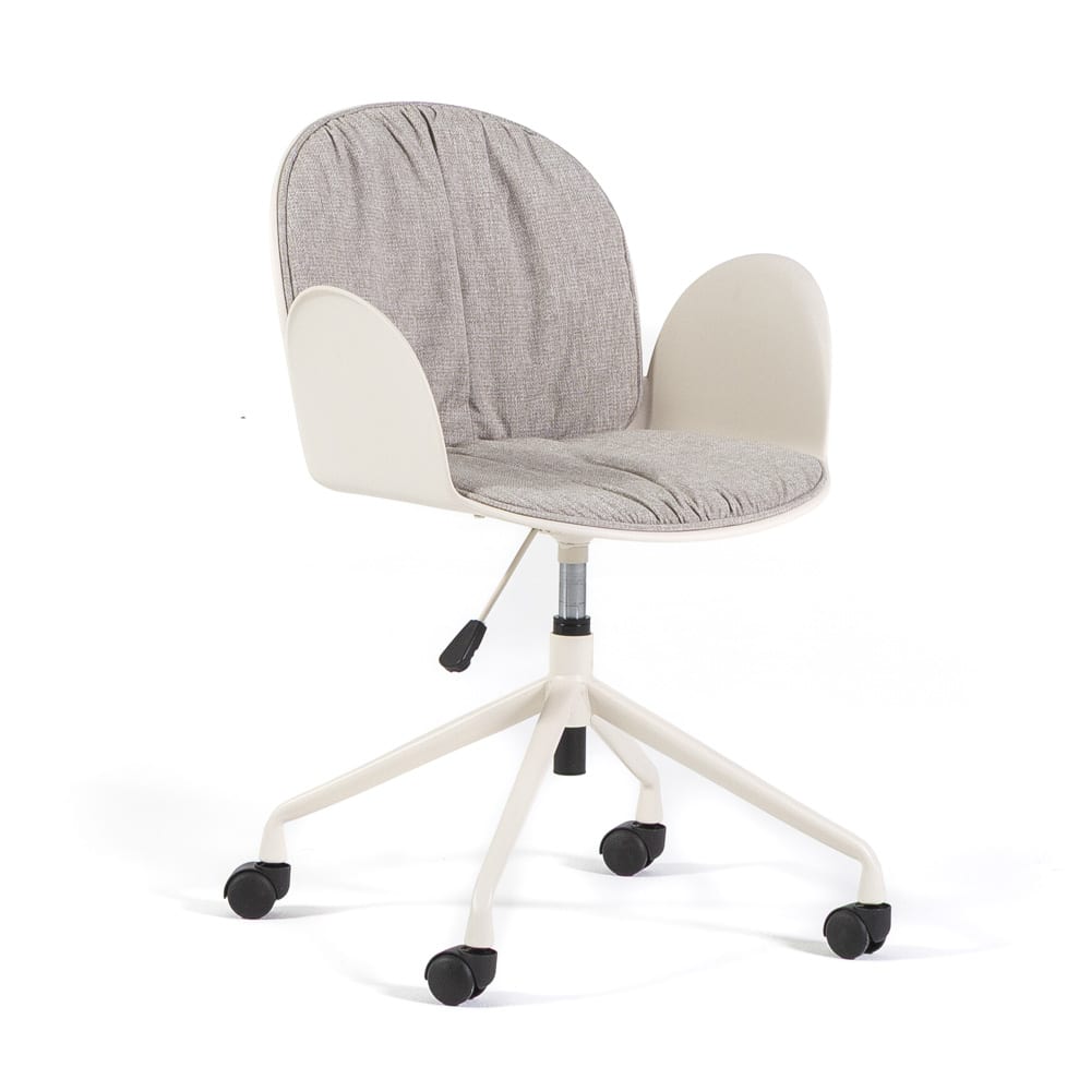 Chaise de bureau à roulettes en résine crème avec coussin