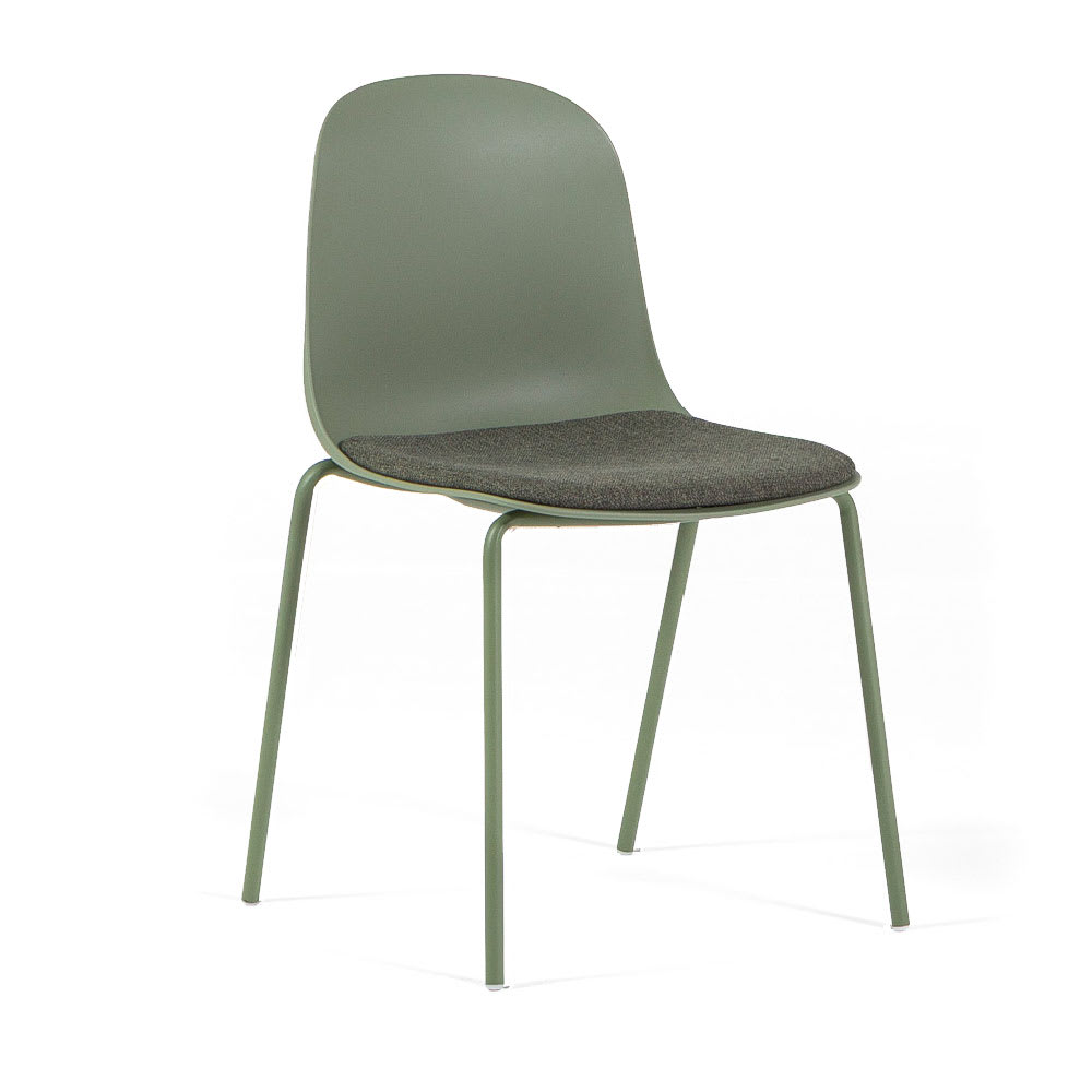 Lot de 2 chaises en résine avec coussin et pieds métal verts
