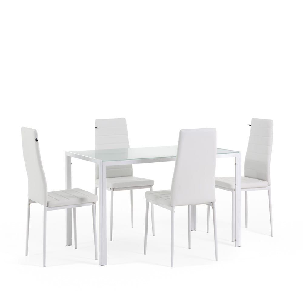 Siediti Fuori e Dentro Essgruppe Tisch 120x70cm rechteckig mit 4 Stühlen Kunstleder weiß style modern - Metall