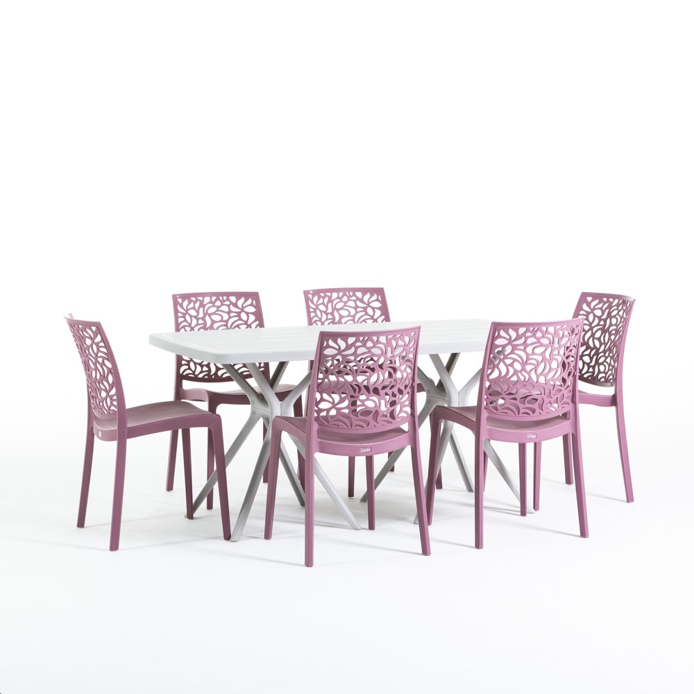Ensemble table rectangulaire - rose