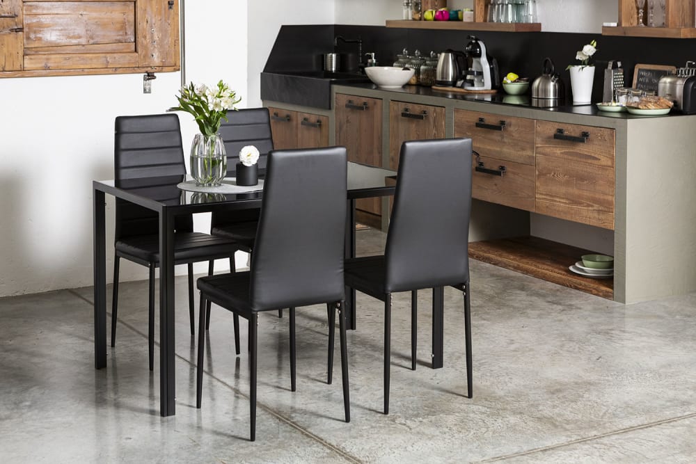 Lot de 2 chaises en similicuir noir avec pieds en métal