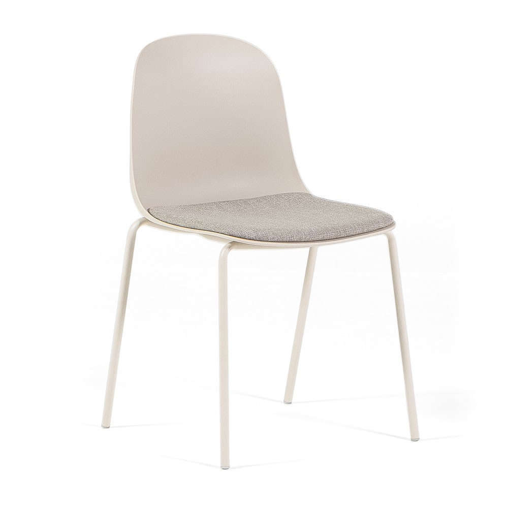 Lot de 2 chaises en résine avec coussin et pieds métal crème