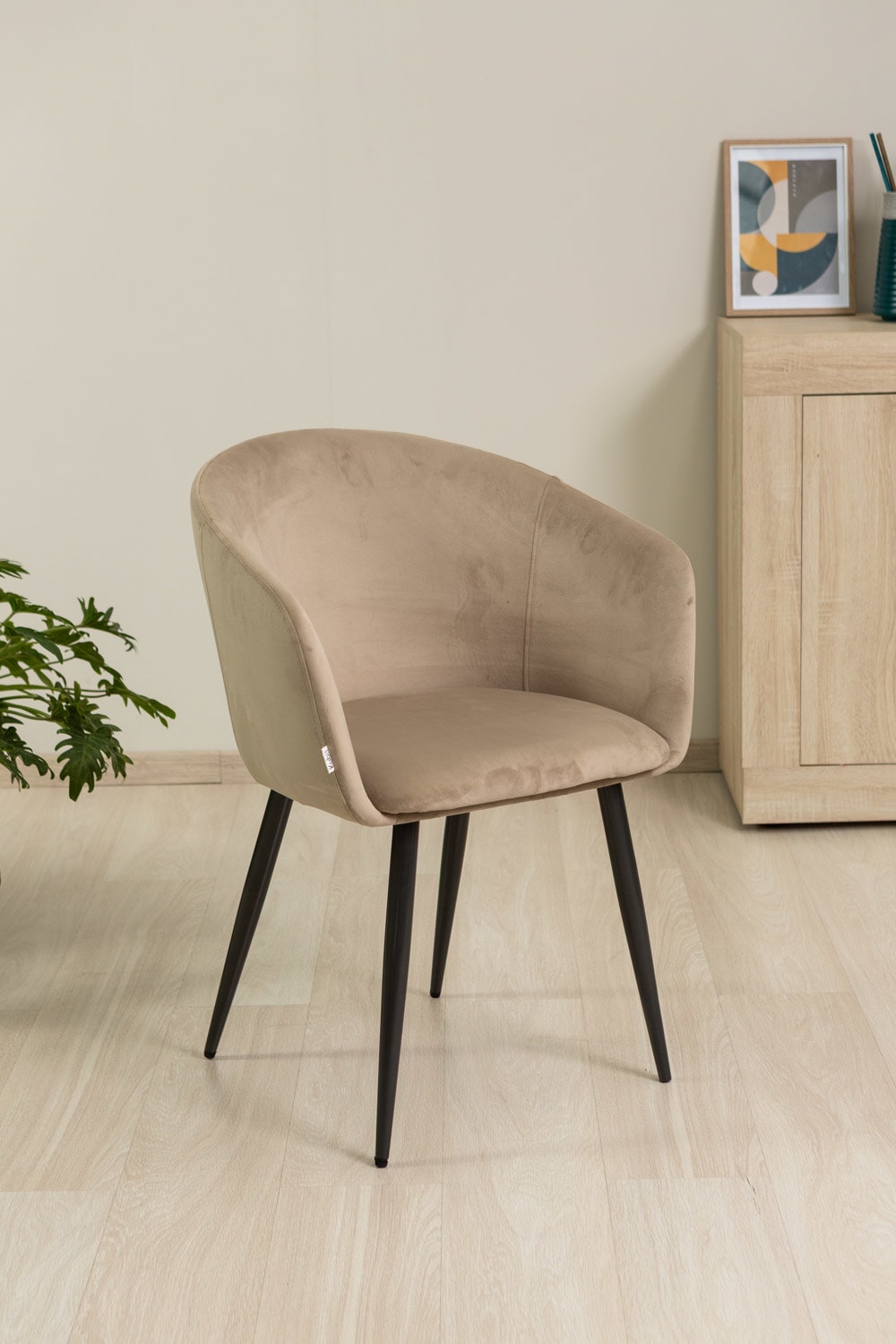 2er-Set gepolsterte Samtstühle beige mit grauen Metallbeinen -
