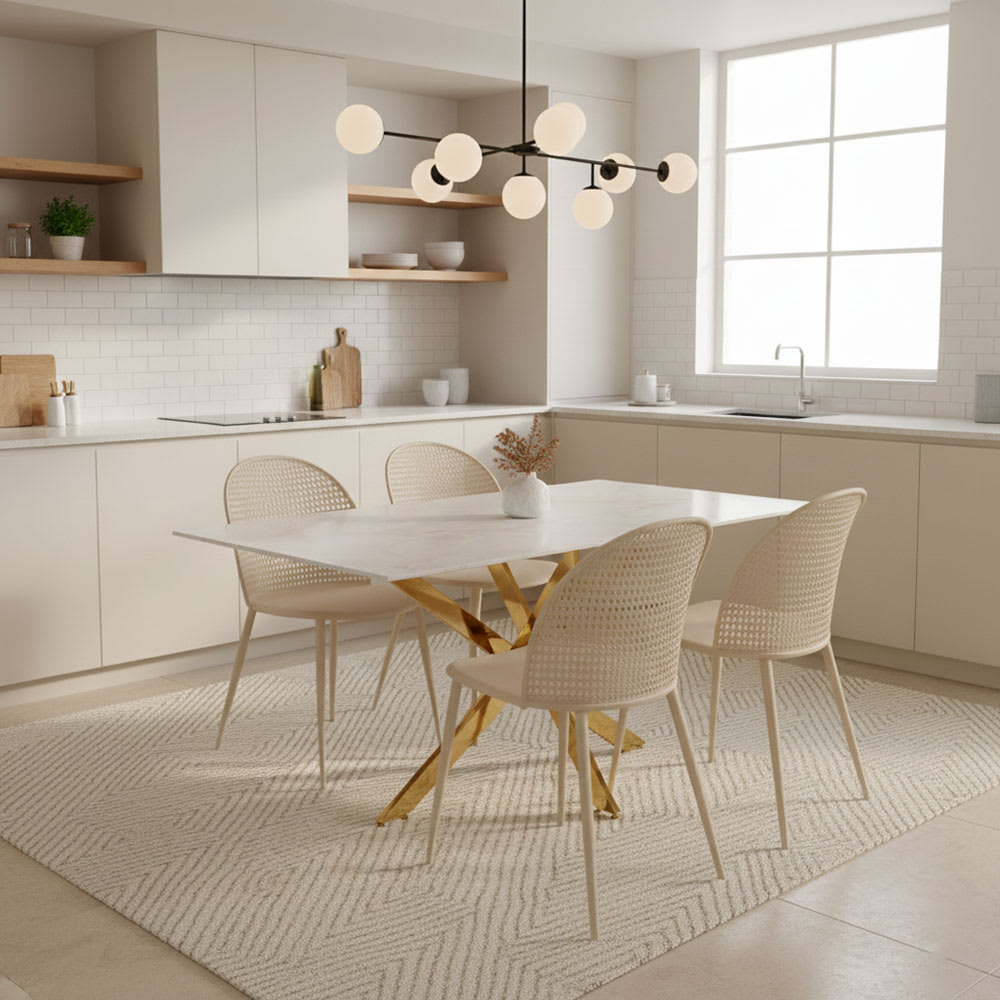 2er-Set Stühle aus Resin Flechtoptik mit Metallbeinen creme -