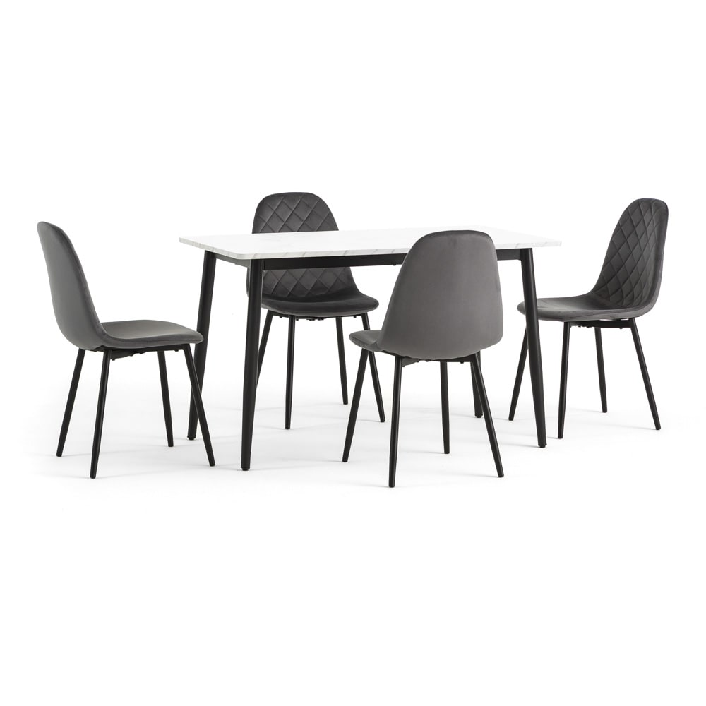 Ensemble repas table rectangulaire 120x70cm avec 4 chaises gris
