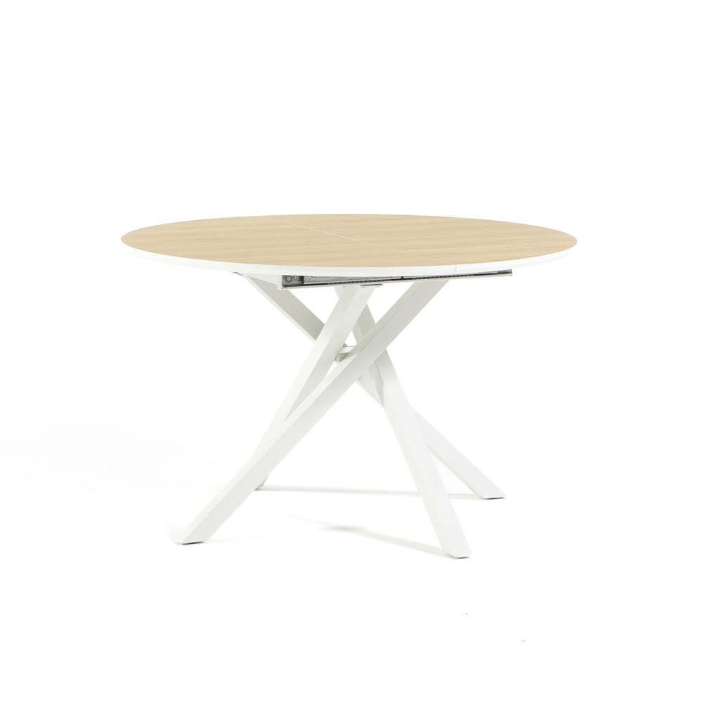 Siediti Fuori e Dentro Runder Ausziehtisch Ø120 cm mit Holzplatte und weißen Metallbeinen style industrial Braun Spanplatte