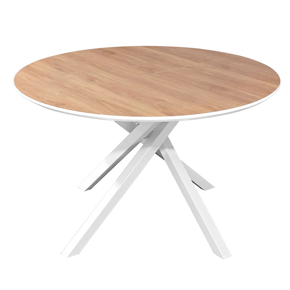 Table ronde extensible ⌀120 cm avec plateau en bois et pieds blanc