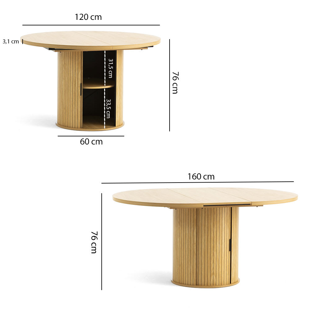 Ausziehbarer runder Holztisch Ø120 cm mit Stauraum - Maisons Du