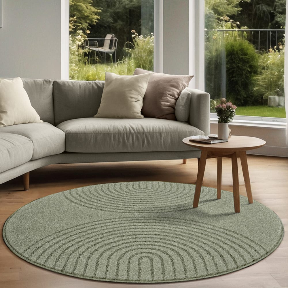 Tapis moderne salon scandinave, Vert, 120 cm Rond — vue 3