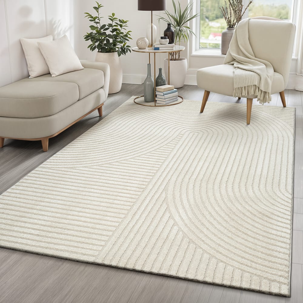 Tapis salon moderne bohème scandinave, Crème, 300 x 400 cm — vue 3
