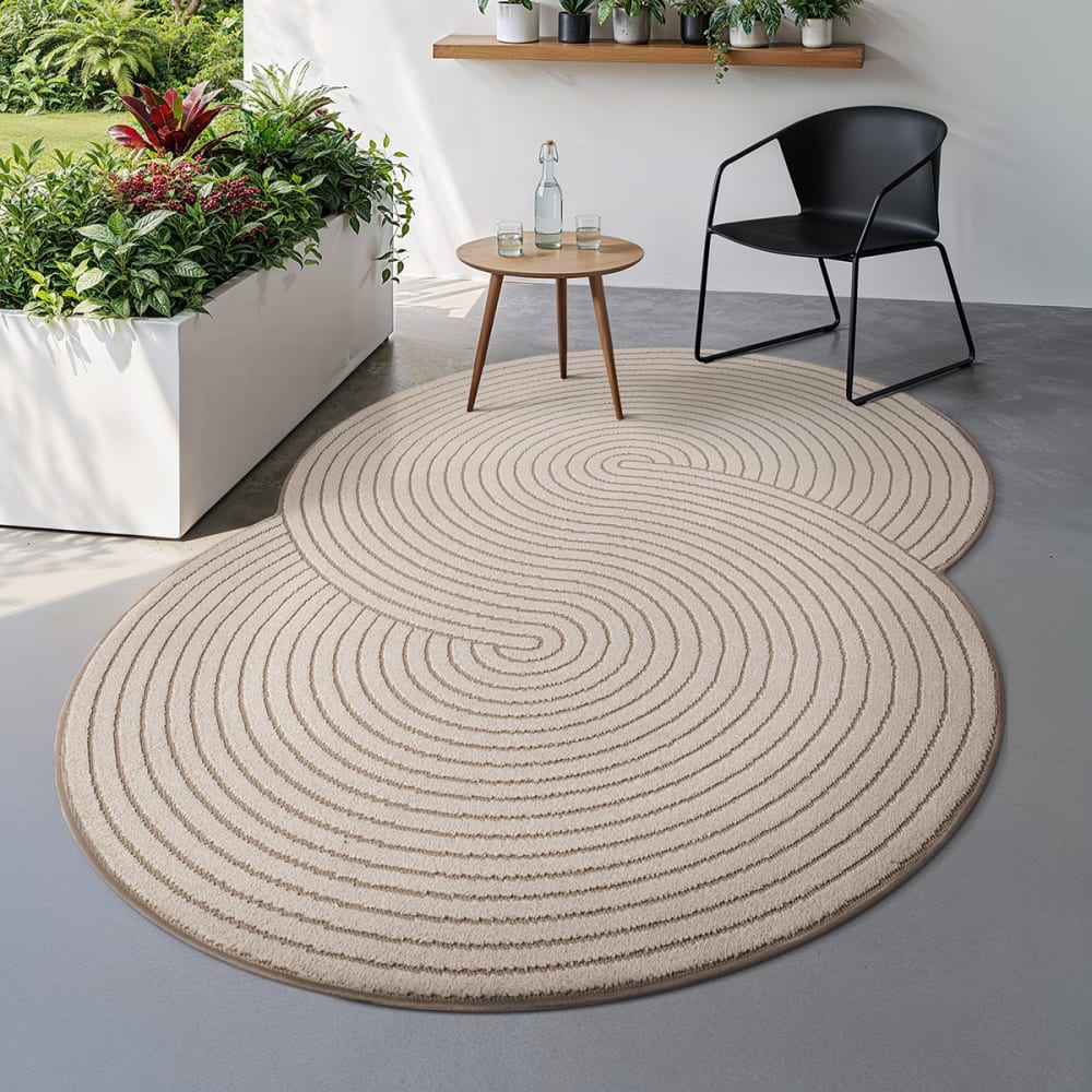 Tapis extérieur intérieur terrasse moderne bohème, Beige, 160 x 220 cm — vue 3