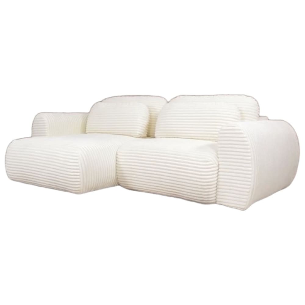 Canapé d'angle convertible 5 P en velours côtelé grosse maille blancl