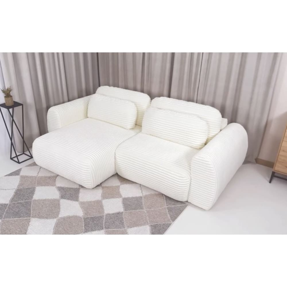 Canapé d'angle convertible 5 P en velours côtelé grosse maille blancl