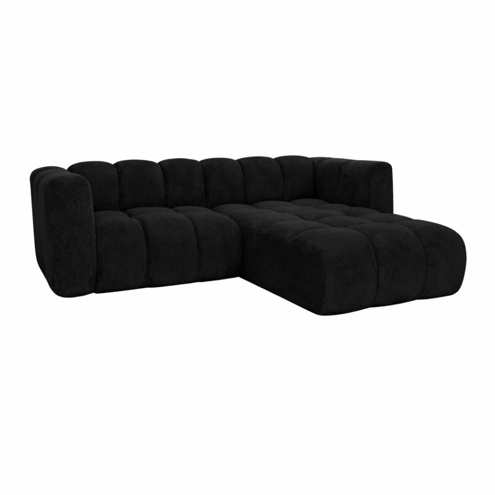 Canapé d’angle 4 places en velours côtelé noir