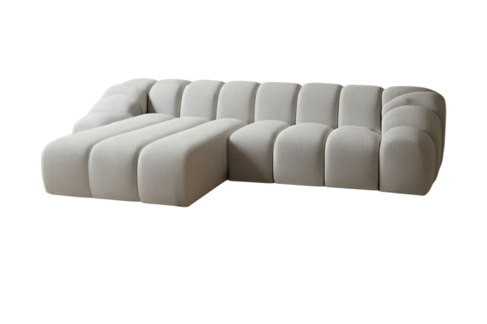 Canapé d’angle 4 places avec tissu velours gris clair