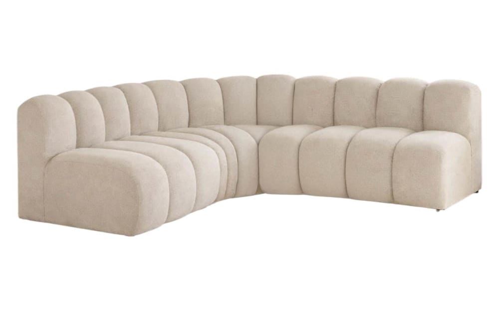 Canapé d’angle modulable arrondi  4 places - tissu texturé beige