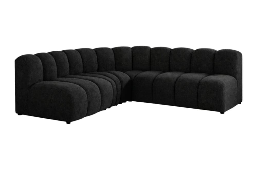 Canapé d’angle modulable arrondi noir - 4 places