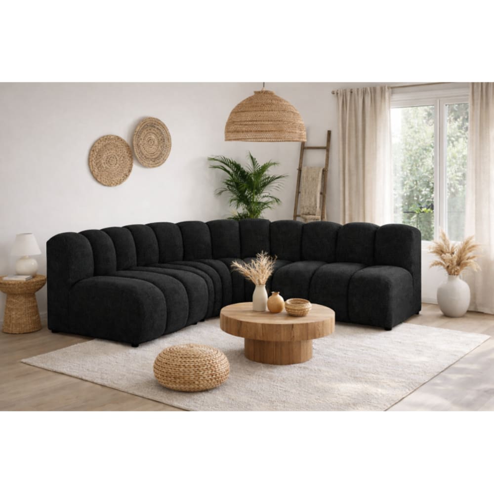 Canapé d’angle modulable arrondi noir - 4 places