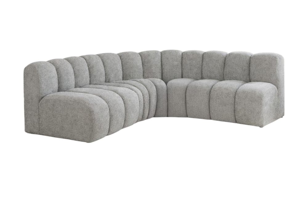 Canapé d’angle modulable arrondi gris 4 places - tissu texturé