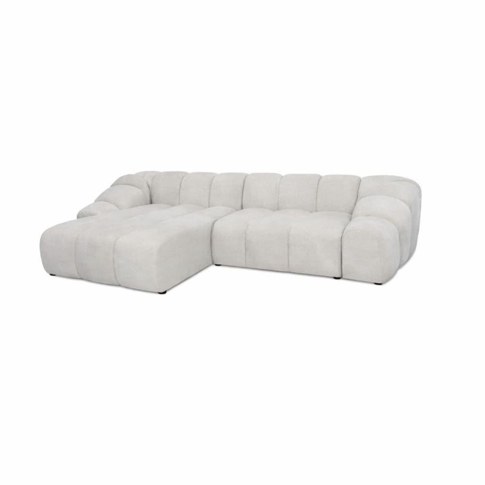 Canapé d’angle 4 places avec tissu texturé gris clair