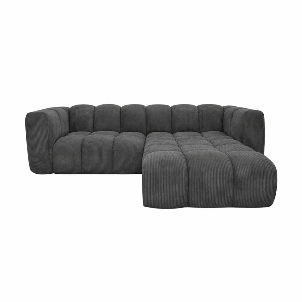 Canapé d’angle 4 places en velours côtelé gris
