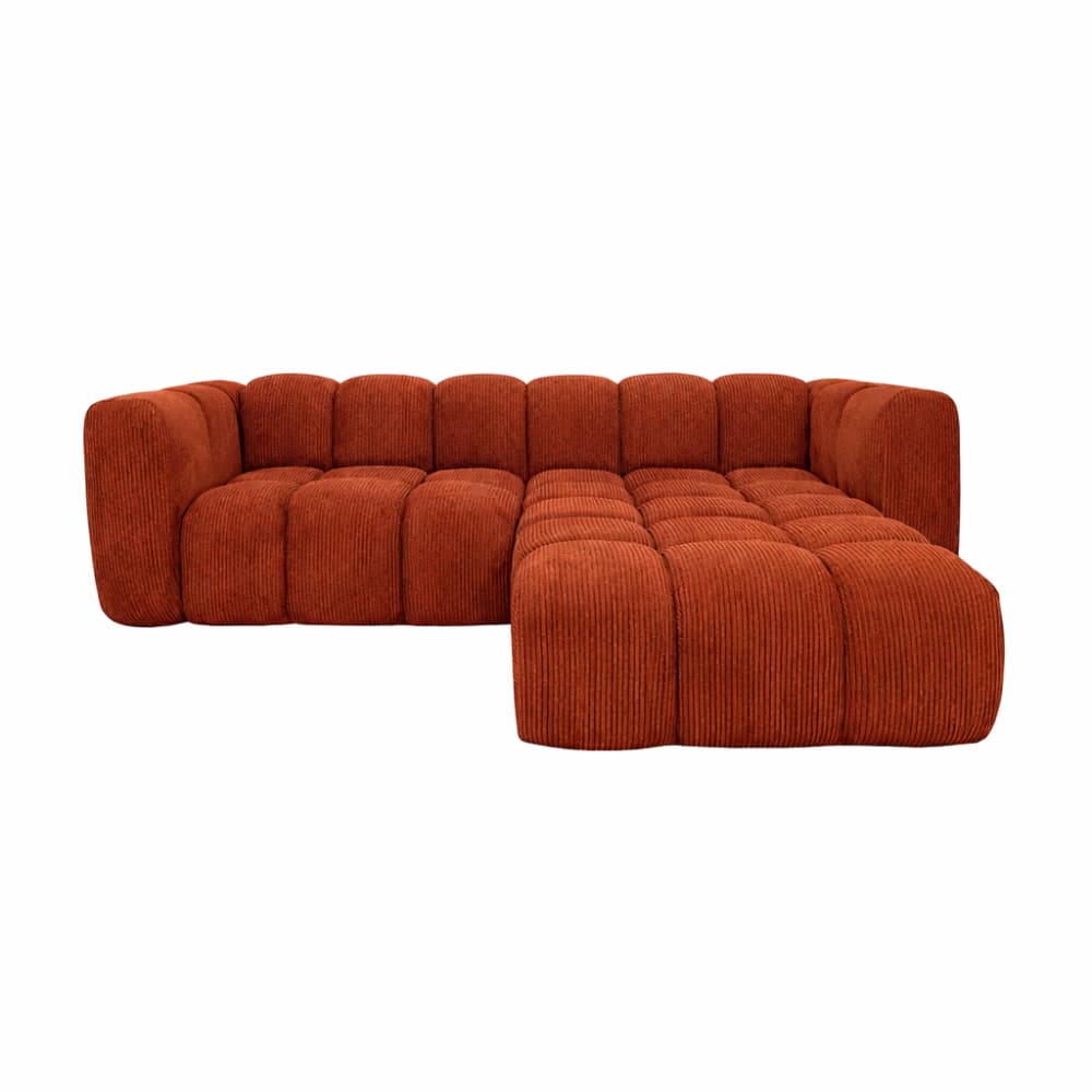 Canapé d’angle 4 places en velours côtelé terracotta